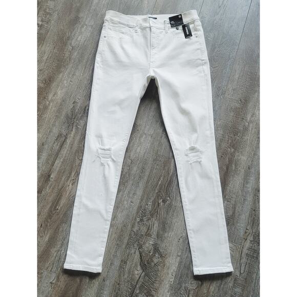 NEW Express Mid Rise White Ripped Super Soft Skinny Jeans - 10 - Picture 8 of 14